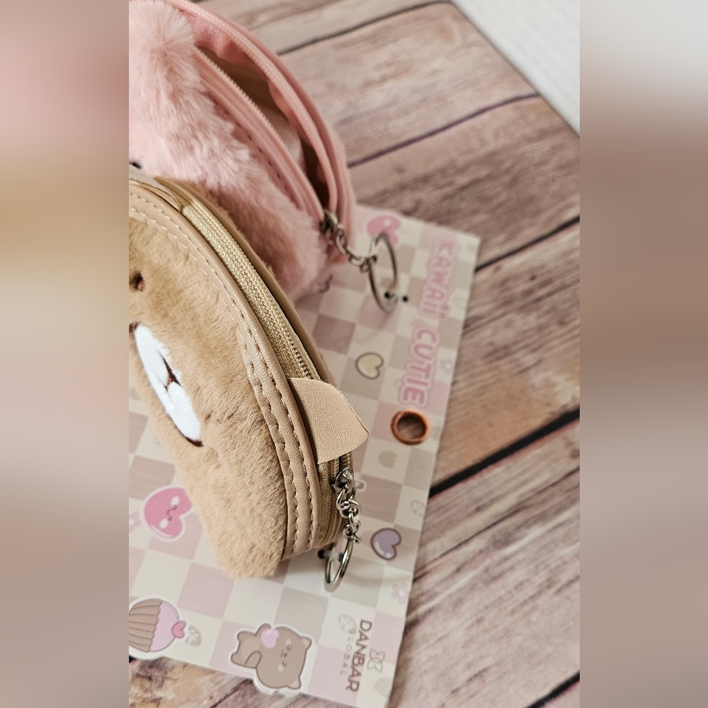 Kawaii Cutie Pink and Brown Plush Keychain Set NIP - Picture 6 of 10